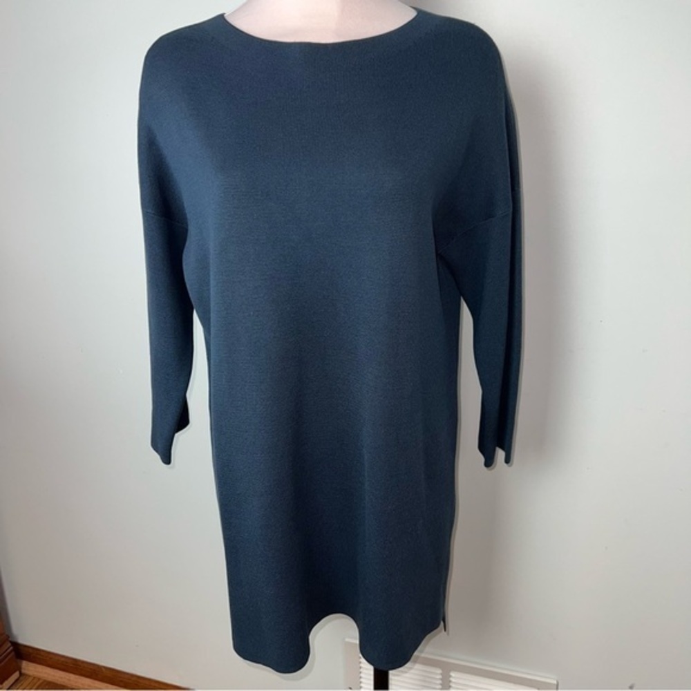Eileen Fisher Slate Blue Silk / Organic Cotton Sweater Dress - Women’s S